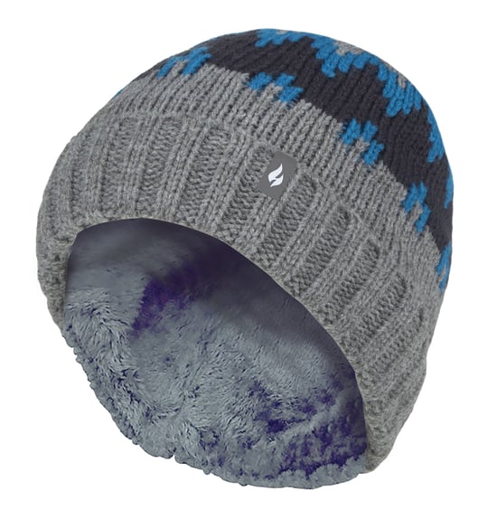 Heat Holders - Gorro de punto grueso y suave con pompones para niños - Pebble Melange/Teal/Navy - Image 1