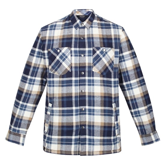 Regatta Mens Thamos Checked Long-Sleeved Shirt (Navy/Gold Sand)