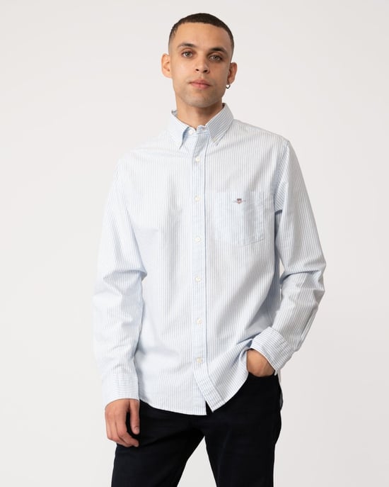 GANT Mens Regular Fit Long Sleeve Oxford Banker Stripe Shirt - Image 1