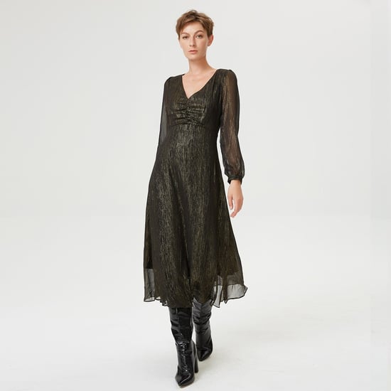 Midi dress golden glint effect and V neckline - Image 2