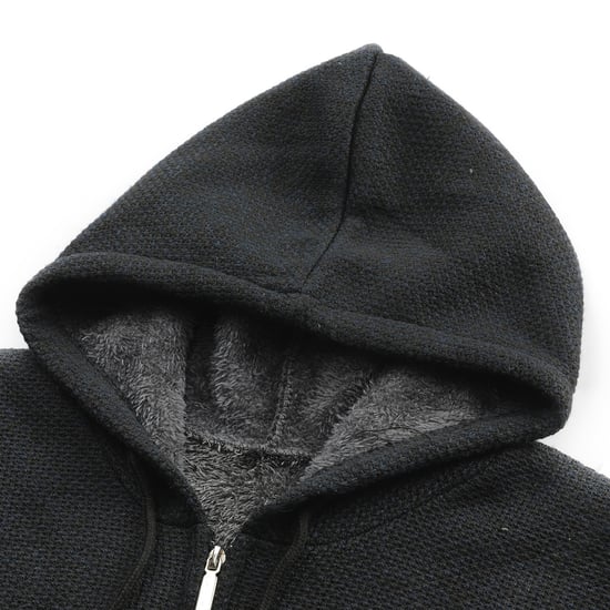 Men's Winter Transition Cardigan with Hood Lined Chunky Knit Hooded Warm Jacket Navy - Image 4
