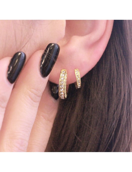 Pendientes de aro circulares - Oro y cristal - Image 2