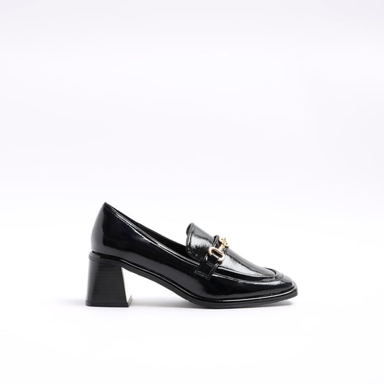River Island Womens Loafers Shoes Black Patent Heeled