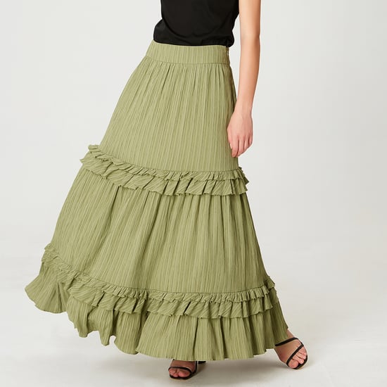 Long pleated skirt with tiered ruffles - Image 3