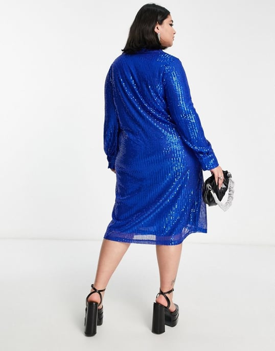 Urban Threads Plus sequin midi shirt dress in cobalt blue