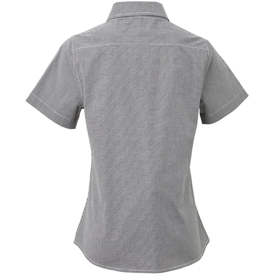 Premier Womens/Ladies Microcheck Short Sleeve Cotton Shirt (Black/White) - Image 2