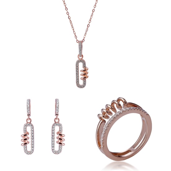 Orphelia 'Gigi' Women's 925 Sterling Silver Set: Necklace + Earrings + Ring - Rose SET-7438 - Image 1