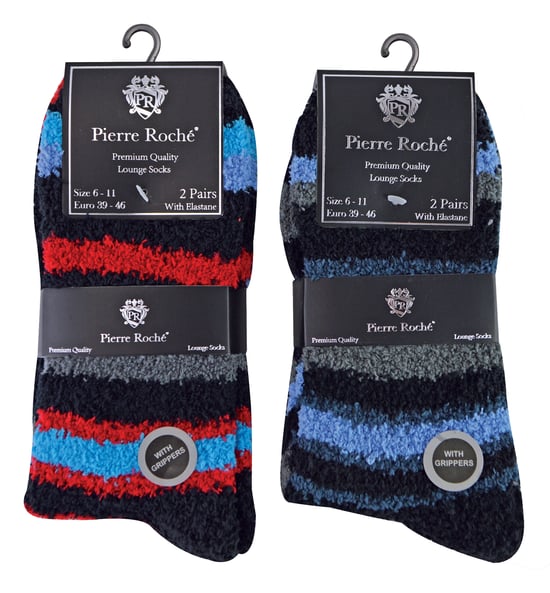 4 Pares de Calcetines de Cama para Hombre |Thermal Anti Slip Fuzzy Slipper Socks - Blue / Red Stripe - Image 2
