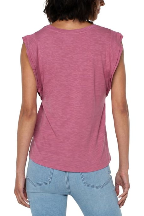 Double Layer Flutter Sleeve Slub Knit To Wild Rose