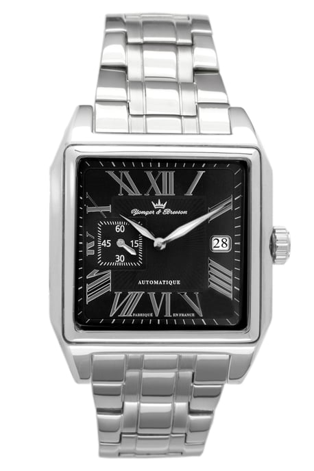 Yonger Silver Stainless Steel and Black Dial Watch