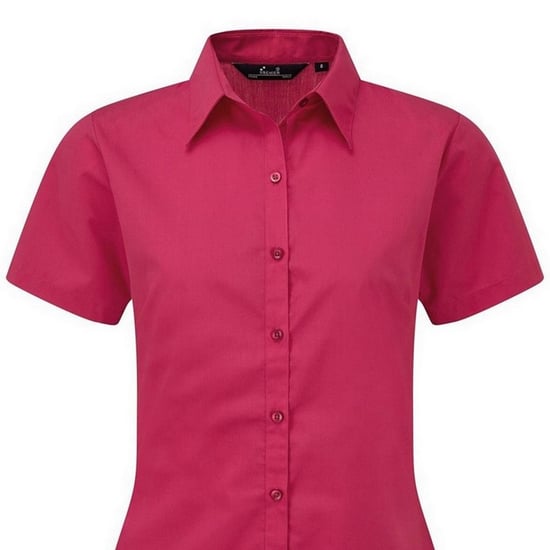Premier Short Sleeve Poplin Blouse / Plain Work Shirt (Hot Pink) - Image 2
