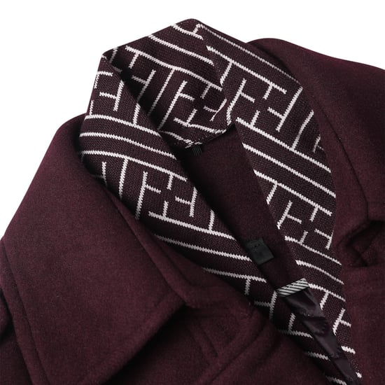 Men's Winter Thickened Solid Color Lapel Casual Wool Coat with Striped Collar Camel Burgundy