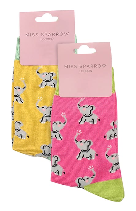 Miss Sparrow - Pack de 2 calcetines de bambú con dibujos de animales - Elefantes - Image 2