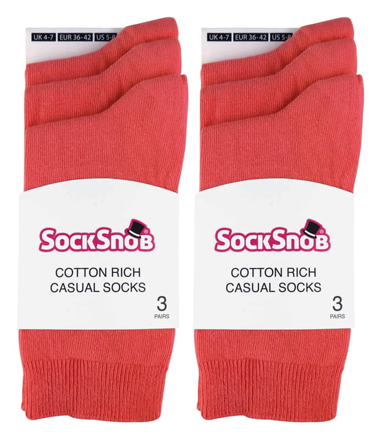 Sock Snob - 6 Pairs Ladies Plain Coloured Cotton Socks