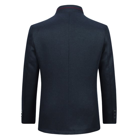 Men's Short Slim Fit Coat with Stand-Up Collar Business Casual Wool Overcoat Blue - Image 3