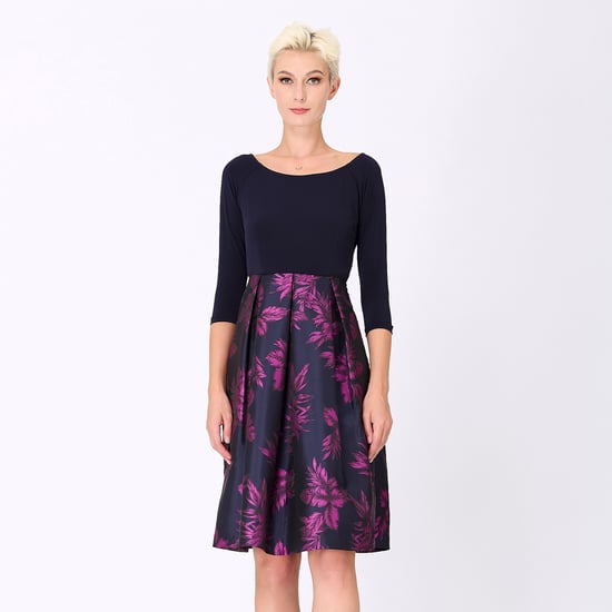 Bi-material dress with floral brocade - Image 3