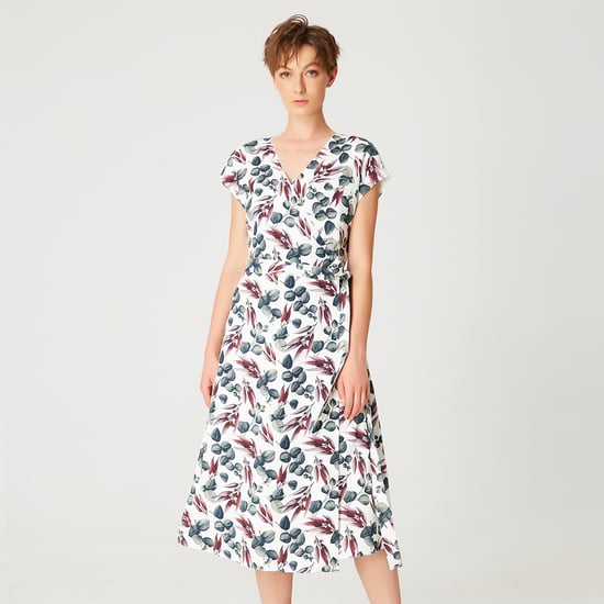 Wrap leaves print dress