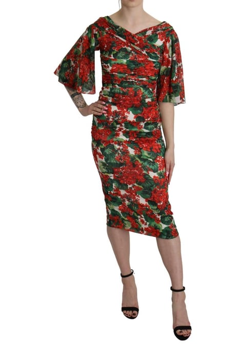 Vestido midi entallado de seda elástica con flores rojas para mujer de Dolce & Gabbana - Image 2