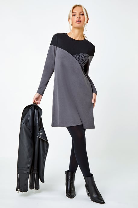 Petite Animal Colour Block Knit Dress - Image 2