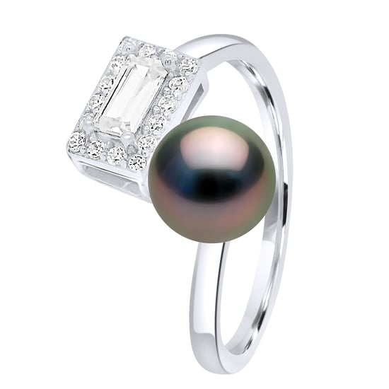 Ring adjustable Cubic Zirconia - Real Cultured Tahiti Pearl Round 8-9 mm - Image 1