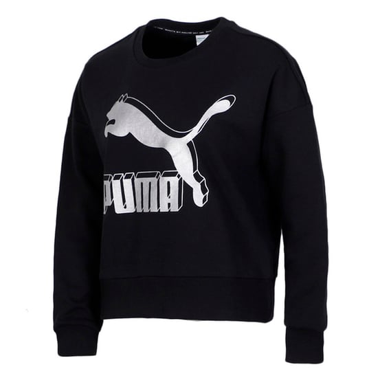 Puma Womens Classics Logo Metallic Crew Sweatshirt Black 597405 71