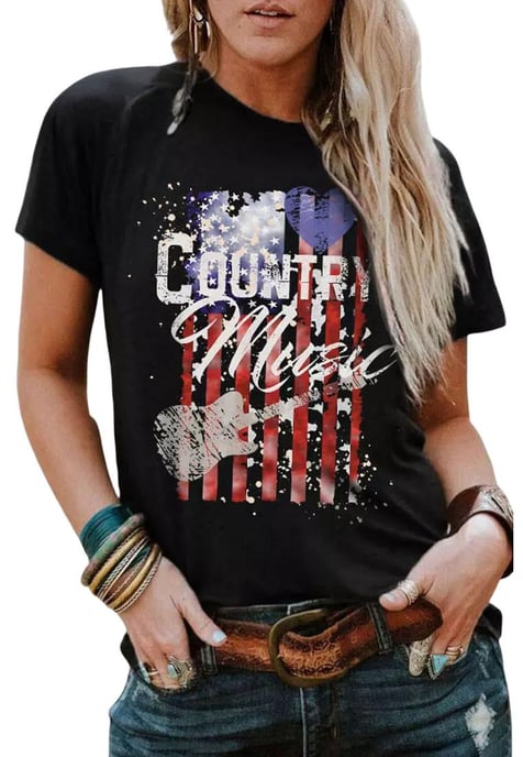 Camiseta de manga corta negra con estampado de la bandera americana de para mujer - Image 5