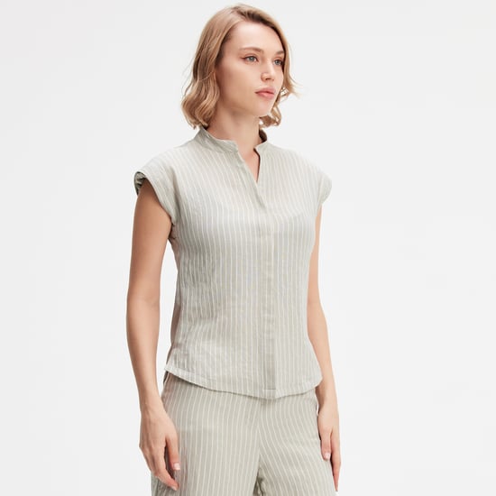 Bi-material striped shirt - Image 1