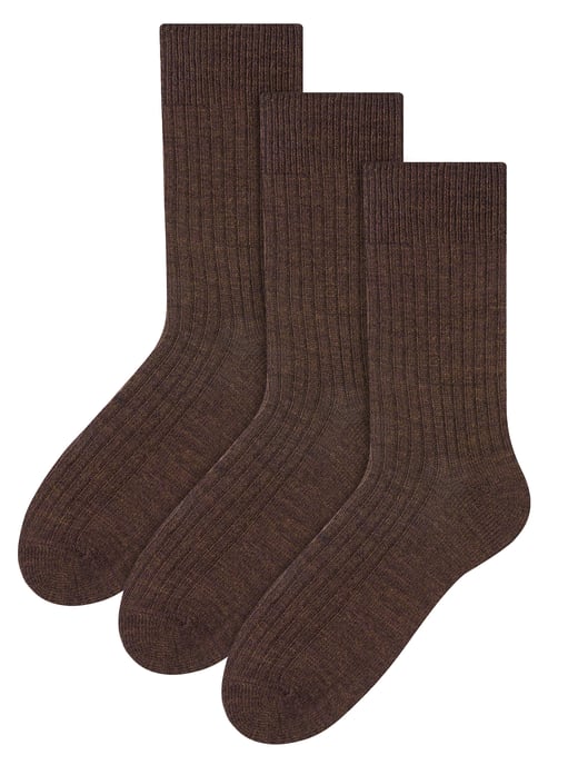 3 Pares Multipack Calcetines de Lana de Alpaca para Hombre - Marrón - Image 1