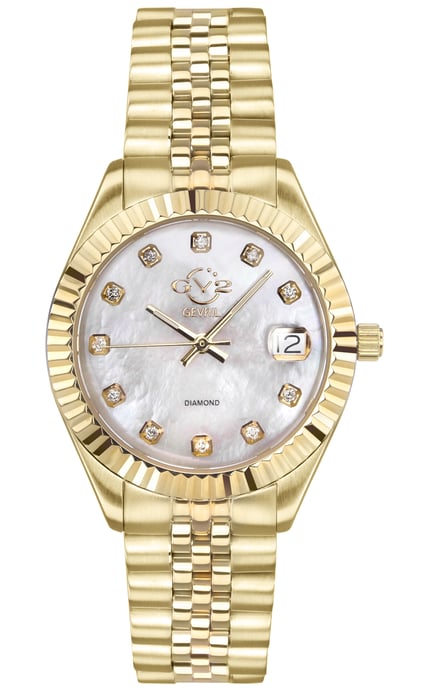 GV2 Naples 12402 Reloj de cuarzo suizo para mujer, acero inoxidable, oro amarillo y fecha con diamantes - Image 1