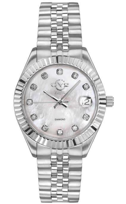 GV2 Naples 12405 Reloj de cuarzo suizo con fecha y diamantes de acero inoxidable para mujer - Image 1