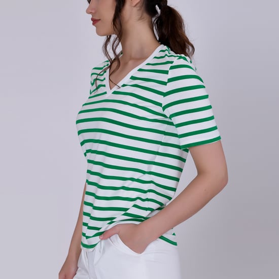 V neck stripes cotton T-shirt - Image 5