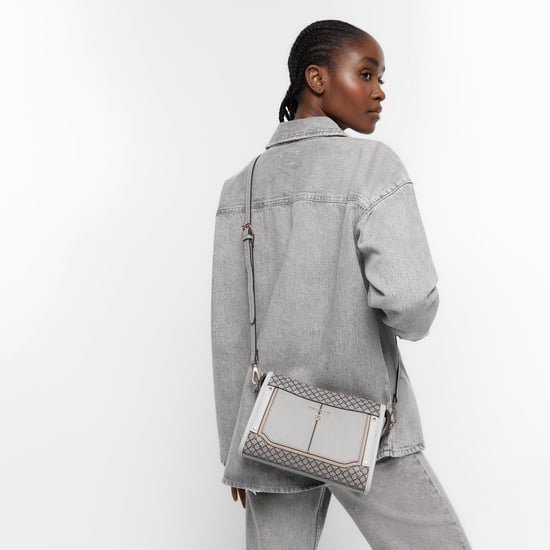 River Island Womens Crossbody Bag Grey Ri Monogram Panel