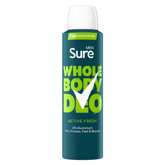 Sure Men Whole Body Deodorant Spray Active Fresh w/ 72H Odour Control 150ml, 6pk