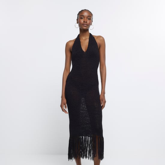 River Island Womens Knit Midi Dress Black Halter Neck
