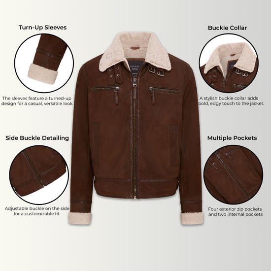 Mens Brown Real Sheep Suede Bomber Aviator Jacket - Sandnes