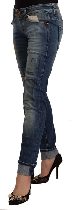Acht Jeans de Mujer Azul Lavado Bajo Cintura con Dobladillo Doblado Ajustados - Image 2