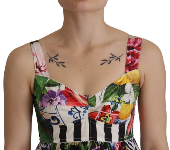 Vestido de Mujer Mini Acampanado de Jardín Multicolor de Popelín Patchwork de Dolce & Gabbana - Image 4