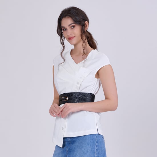 Double breasted pleated asymmetric top - Image 2