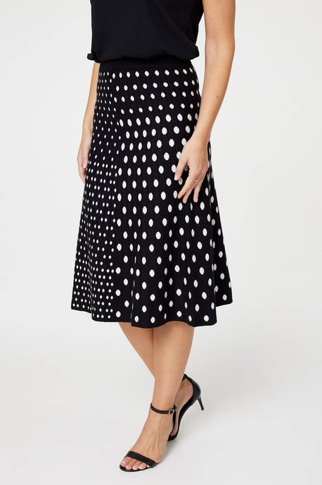 Black Polka Dot A-Line Knit Skirt