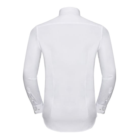 Russell Collection Mens Long Sleeve Contrast Herringbone Shirt (White/Silver) - Image 2