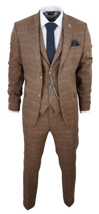 Traje de lana de 3 piezas para hombre, de tweed marrón roble, con cuadros de espiga y Peaky Blinders, Gatsby - Image 2