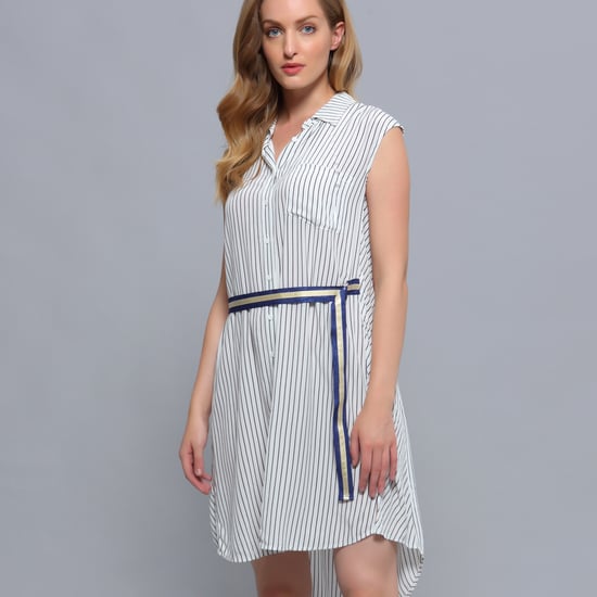 Minimalist Stripes Print Sleeveless Shirt Dress