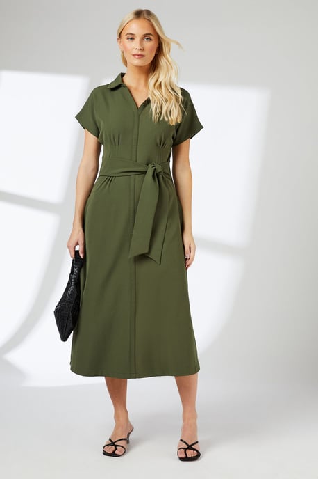 Dart Waist Tie Front Midi Dress - Image 1