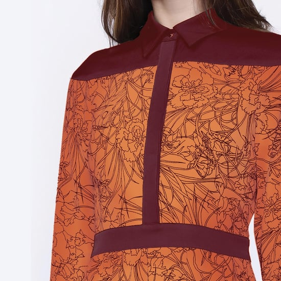 Bi-material shirt-dress with linear floral print - Image 3