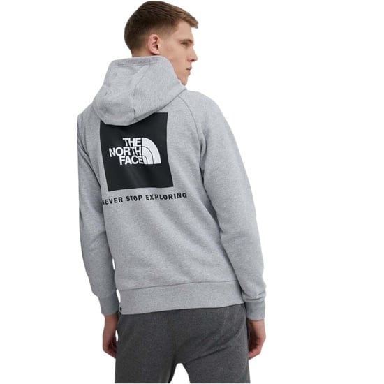 The North Face Mens Raglan Red Box Pullover Hoodie Light Grey
