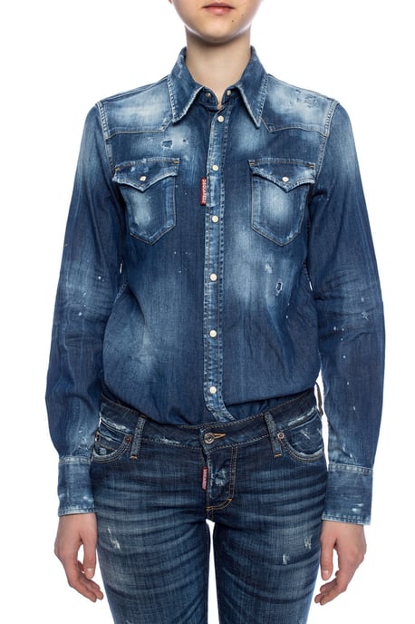 Dsquared2 Womens Western Distressed Blue Denim Shirt