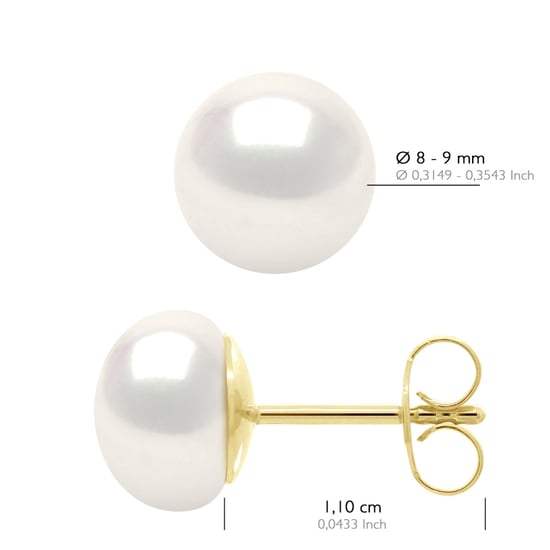 Earrings - Yellow Gold 750 ( 18 Carats Real Cultured Freshwater Pearls Button 8-9 mm - Image 2