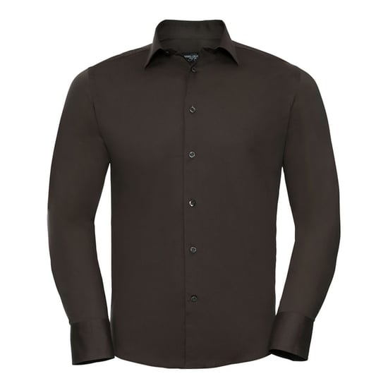 Russell Collection Mens Stretch Fitted Long-Sleeved Shirt (Chocolate) - Image 1