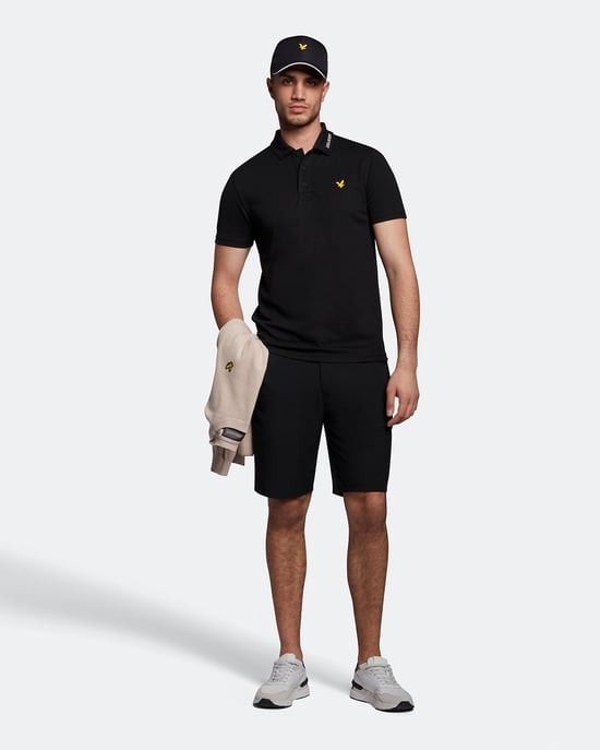 Lyle & Scott Golf Collar Logo Technical Polo Shirt in Black - Image 2