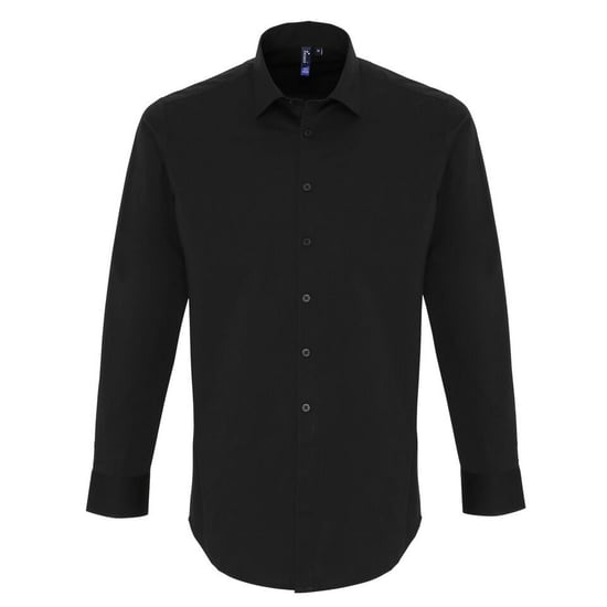 Premier Mens Stretch Fit Poplin Long Sleeve Shirt (Black) - Image 1